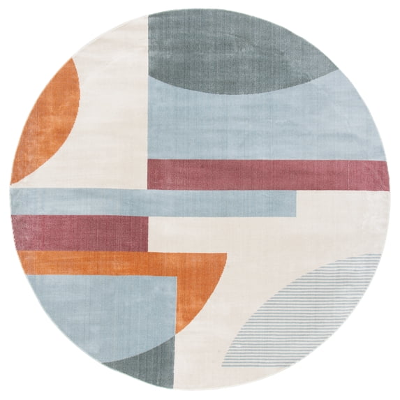 SAFAVIEH Orwell Hayden Abstract Area Rug, Ivory/Blue, 6'7" x 6'7" Round