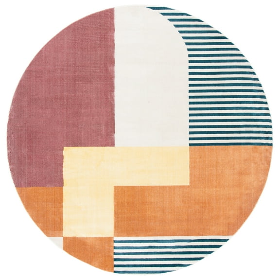 SAFAVIEH Orwell Milka Abstract Area Rug, Rust/Yellow, 3' x 3' Round