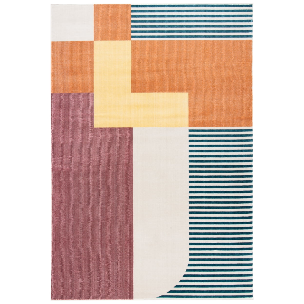 Rust and Yellow Abstract Hand-knotted Synthetic Rug, 4' x 6'