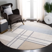 SAFAVIEH Orwell Stafford Abstract Geometric Area Rug, Ivory/Taupe, 6'7" x 6'7" Round