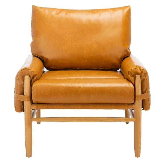 SAFAVIEH Oslo Beige/Light Brown Upholstered Tufted Arm Chairs (34.7 in. W x 32.1 in. D x 37.1 in. H)