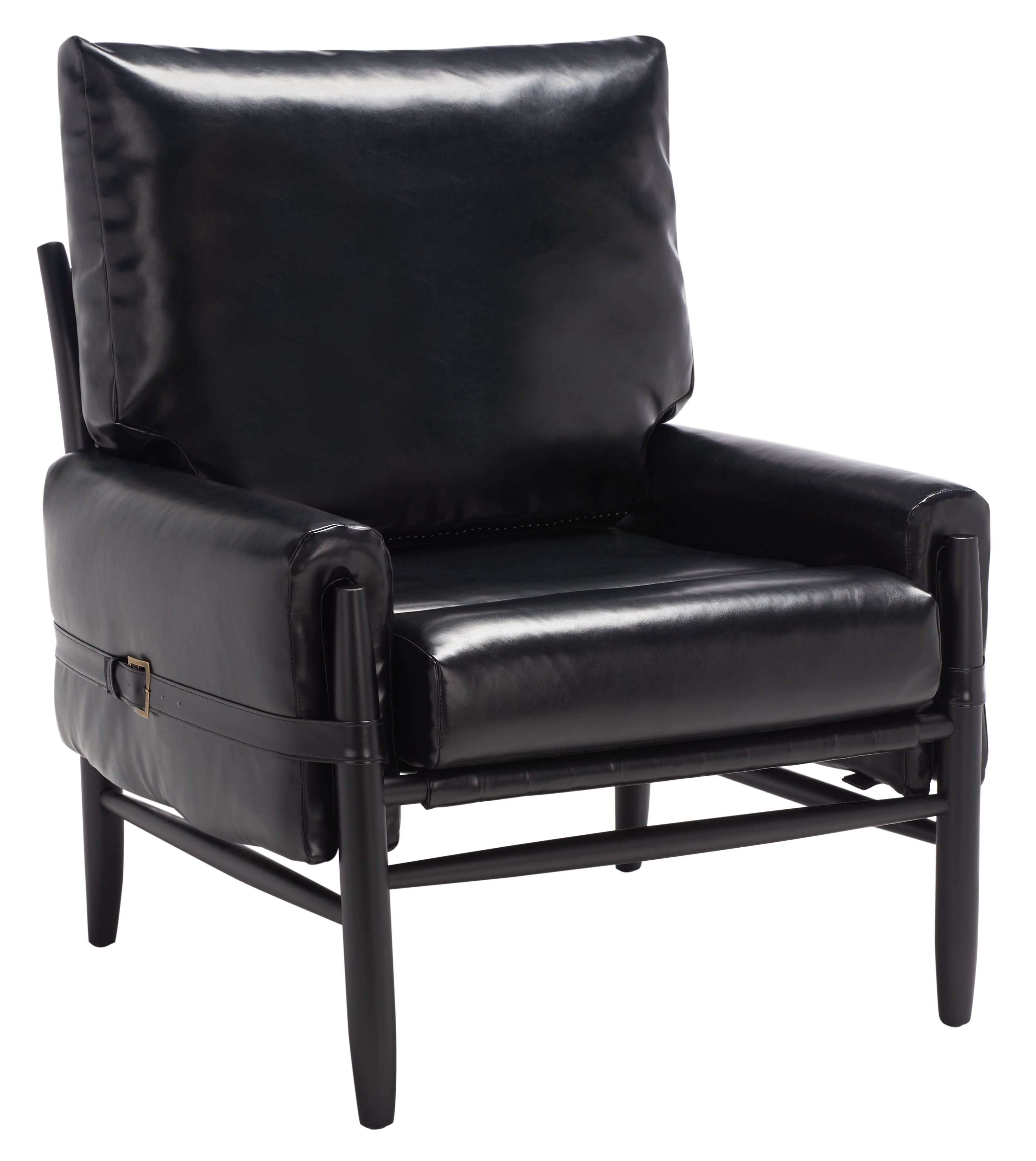 Oslo Black Faux Leather Barrel Accent Chair with Wood Frame