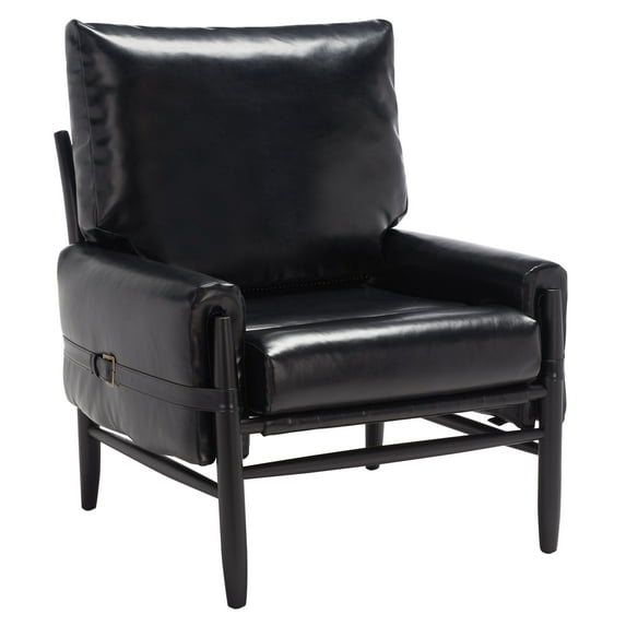 SAFAVIEH Oslo Modern Style Mid Century Tufted Arm Chairs, Black (34.7 in. W x 32.1 in. D x 37.1 in. H)