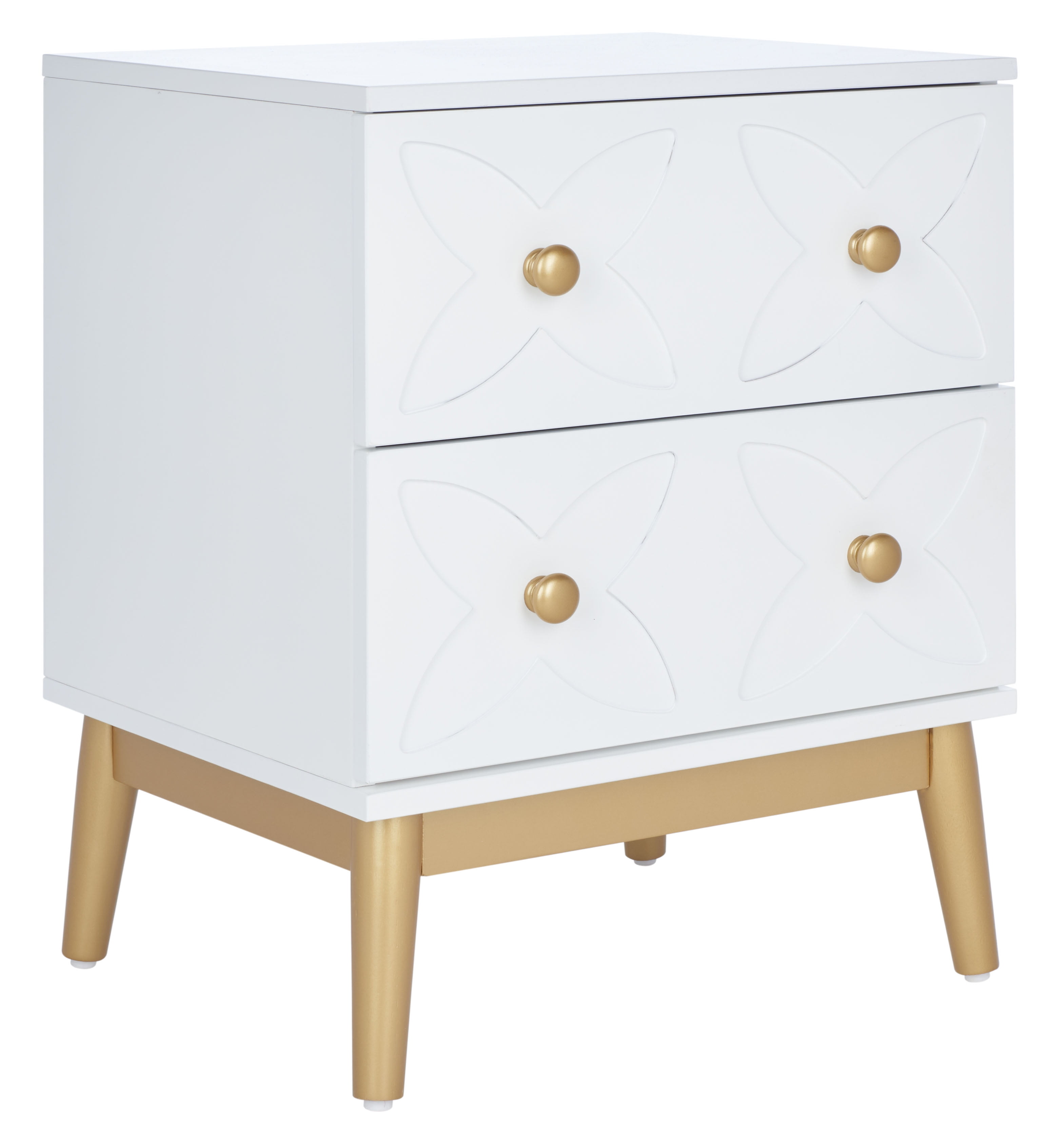 SAFAVIEH Ottoline 2 Drawer Patterned Nightstand, White/Gold