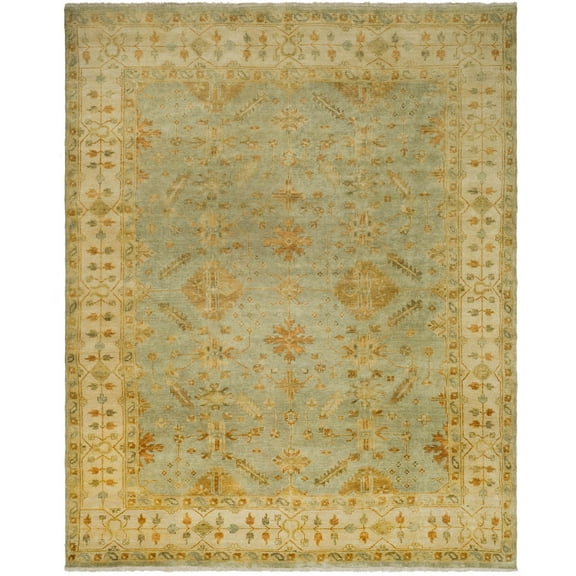 SAFAVIEH Oushak Kiersten Floral Bordered Wool Area Rug, Soft Green/Ivory, 6' x 9'