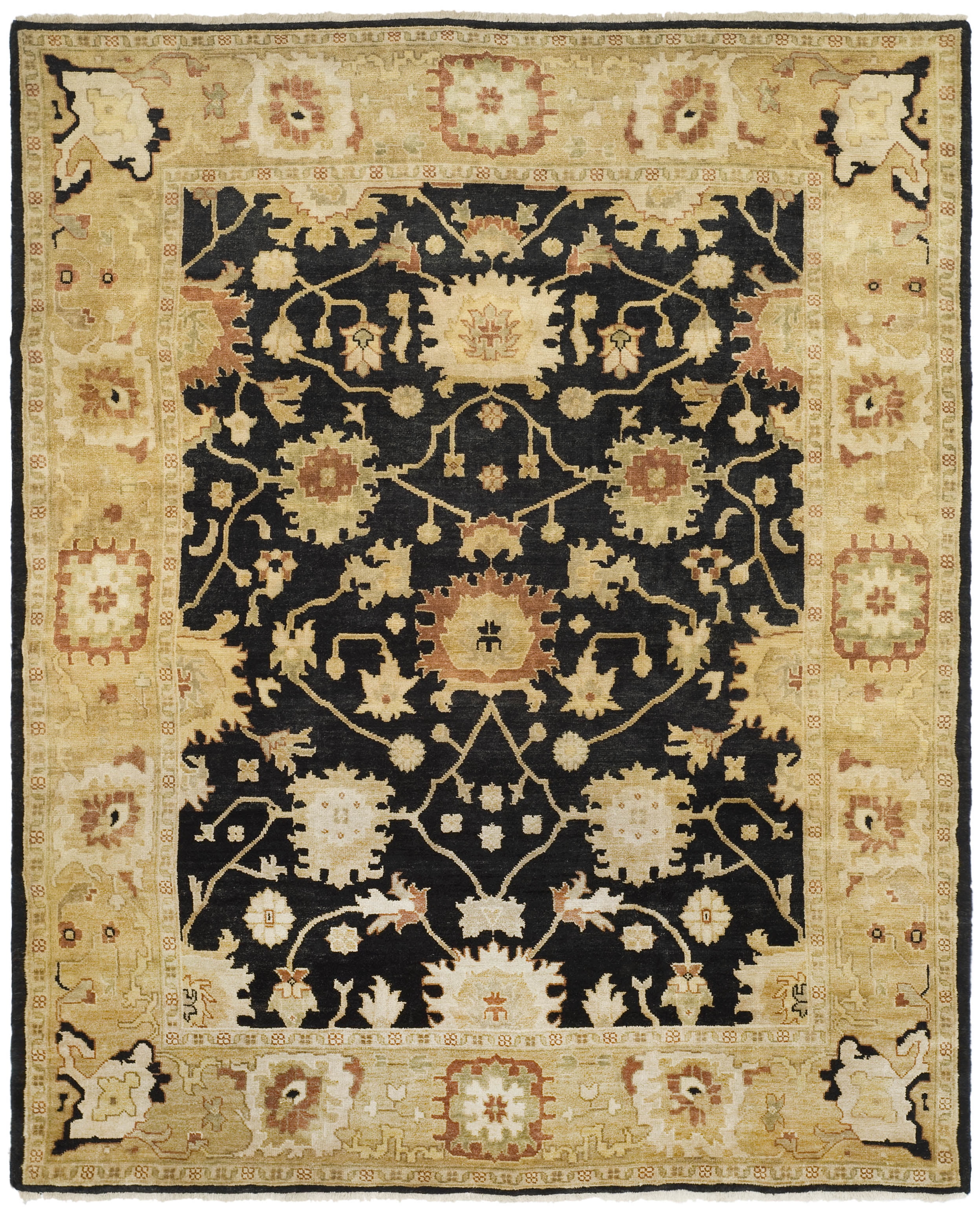 Elysian Fields Hand-Knotted Wool Rug in Black & Light Gold, 8' x 10'