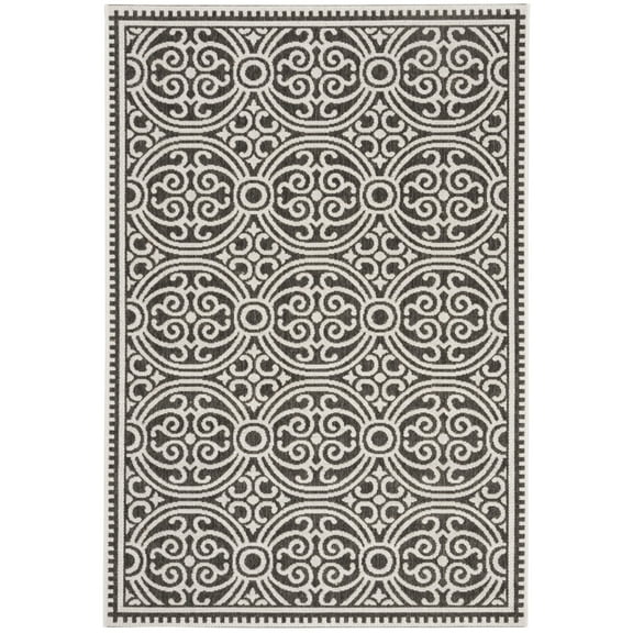 SAFAVIEH Beach House Rosario Geometric Indoor/Outdoor Area Rug, Light Grey/Charcoal, 4' x 6'