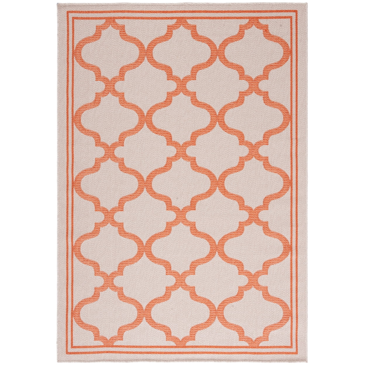Ivory and Rust Geometric Square Indoor-Outdoor Easy Care Rug - 6'7"