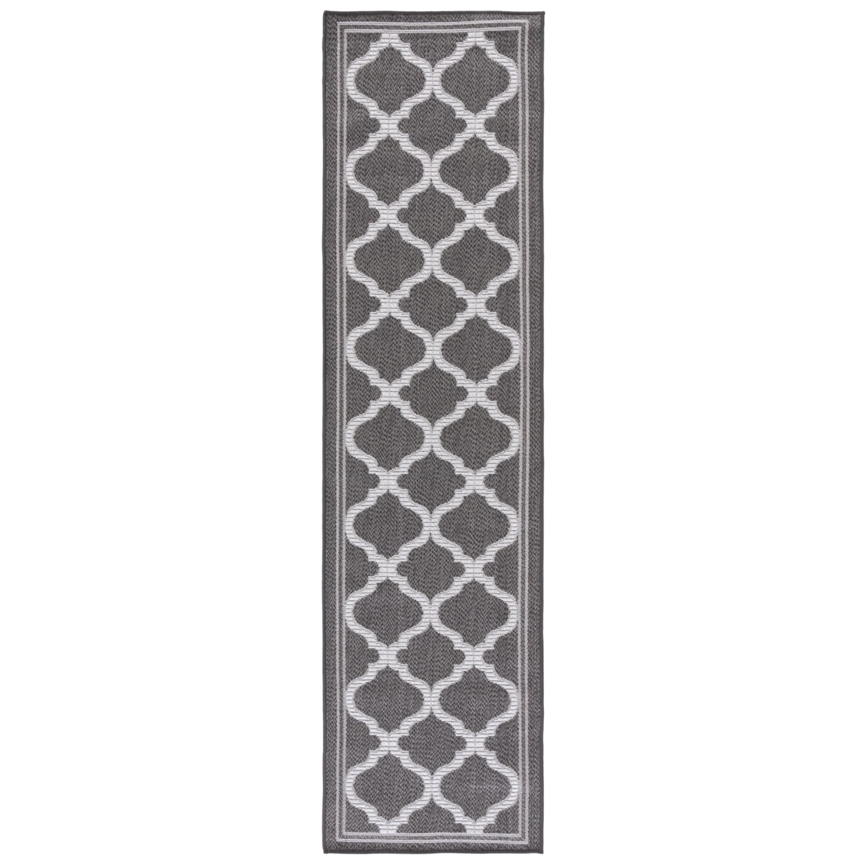 Grey and Brown Geometric Washable Runner Rug 2' x 8'
