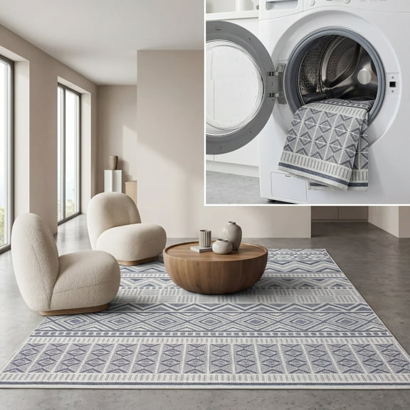 SAFAVIEH Machine Washable Rug Indoor/Outdoor Bermuda Collection - Outdoor BMU818A Bermuda Collection Cream / Navy Rug