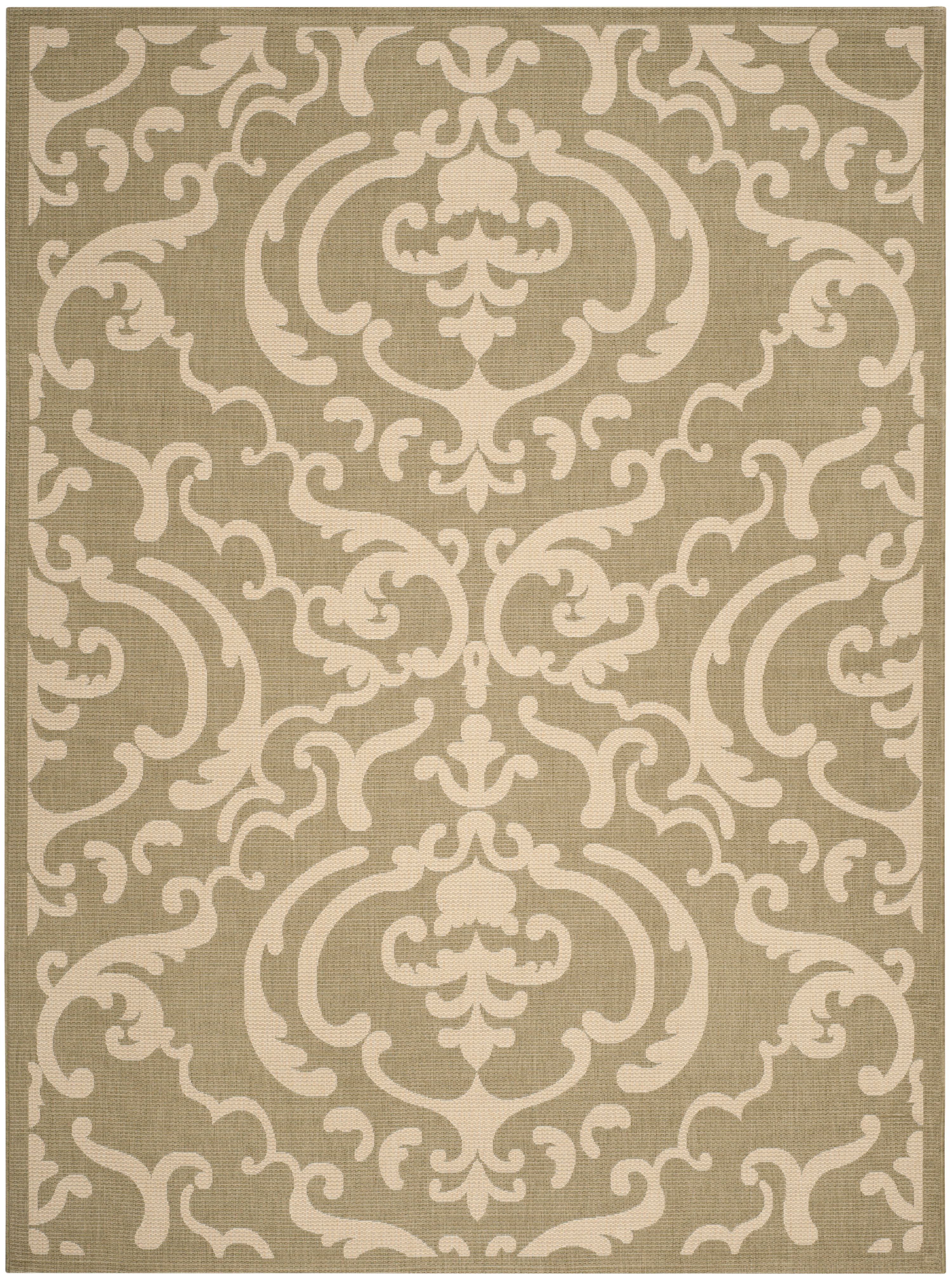 Olive and Natural Rectangular Stain-Resistant Indoor/Outdoor Rug