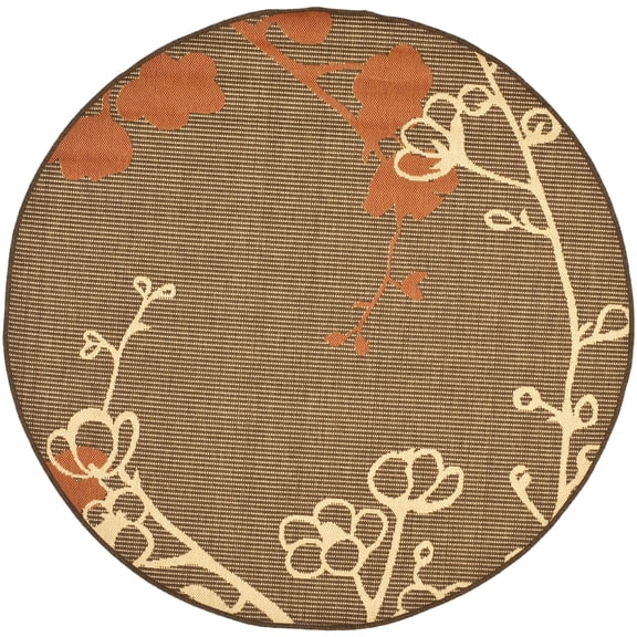 SAFAVIEH Courtyard Christian Floral Indoor/Outdoor Area Rug, Brown Natural/Terracotta, 6'7" x 6'7" Round