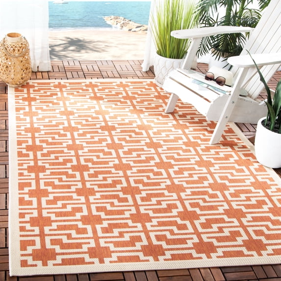 SAFAVIEH Outdoor CY6015-241 Courtyard Terracotta / Beige Rug