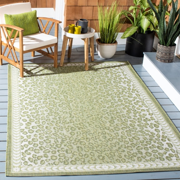 Safavieh Courtyard Candace Spotted Indoor/Outdoor Area Rug, Light Green/Ivory, 4' x 4' Square