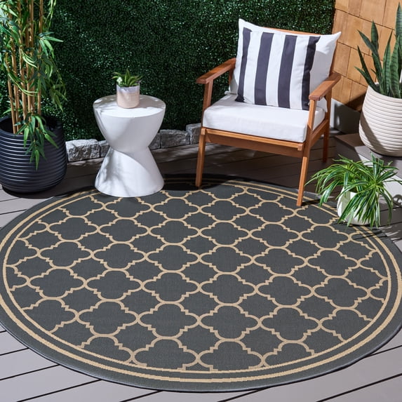 Safavieh Courtyard Alina Geometric Quatrefoil Indoor/Outdoor Area Rug, Anthracite/Beige, 6'7" x 6'7" Round