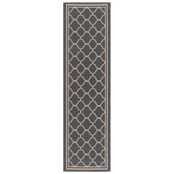 SAFAVIEH Courtyard Alina Geometric Quatrefoil Indoor/Outdoor Runner Rug, Anthracite/Beige, 2'3" x 22'