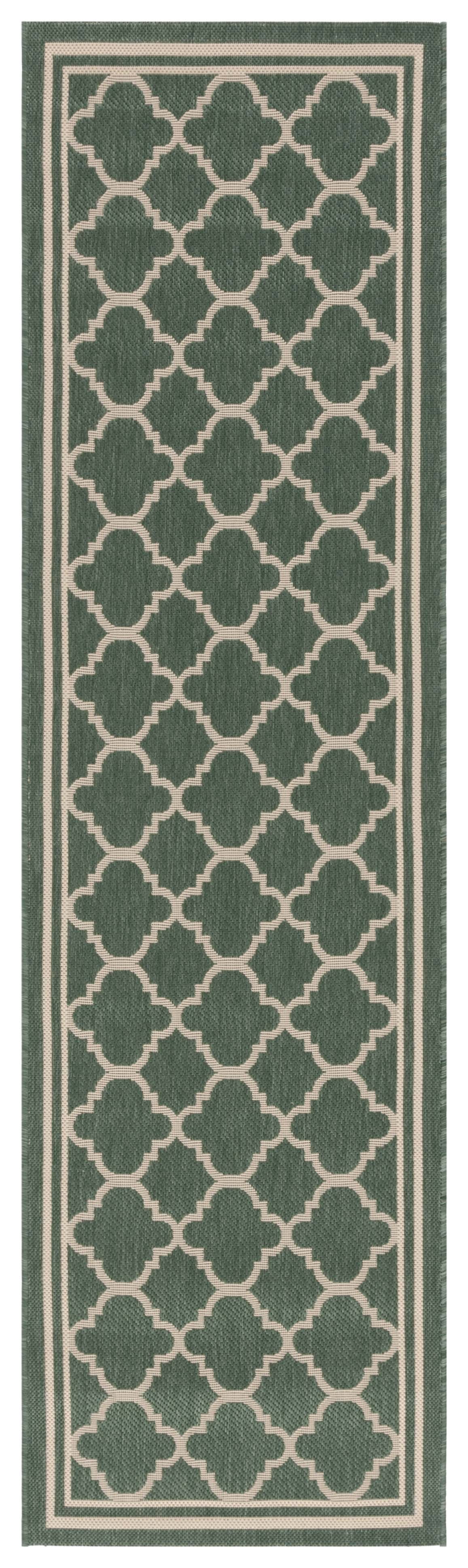 Green and Beige Geometric Indoor/Outdoor Runner Rug