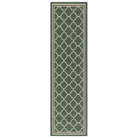 SAFAVIEH Courtyard Alina Geometric Quatrefoil Indoor/Outdoor Runner Rug, Dark Green/Beige, 2'3" x 10'