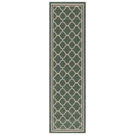 Safavieh Courtyard Alina Geometric Quatrefoil Indoor/Outdoor Runner Rug, Dark Green/Beige, 2'3" x 10'