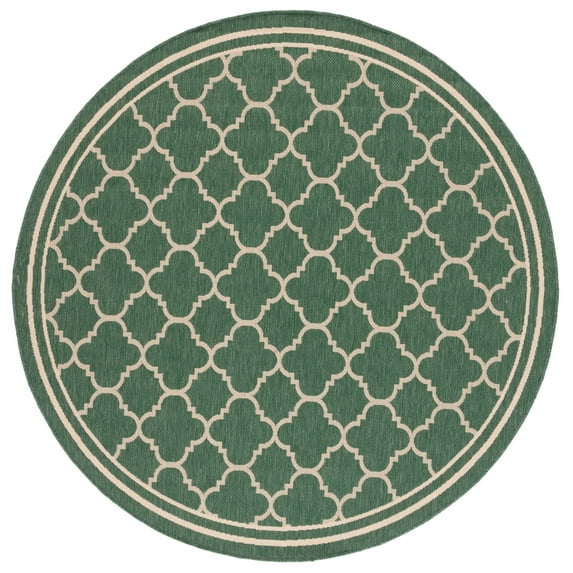 SAFAVIEH Courtyard Alina Geometric Quatrefoil Indoor/Outdoor Area Rug, Dark Green/Beige, 6'7" x 6'7" Round