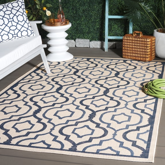 Safavieh Courtyard Bayon Geometric Indoor/Outdoor Area Rug, Beige/Navy, 8' x 11'