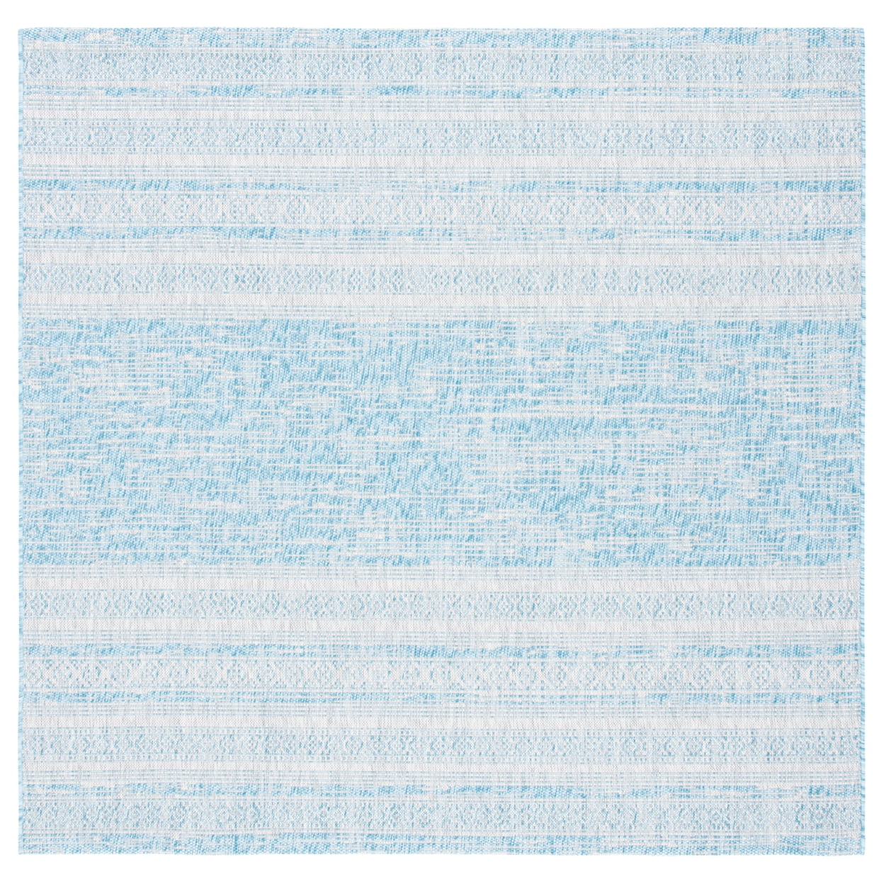 Aqua and Grey Synthetic 6'7" Square Non-Slip Outdoor Rug