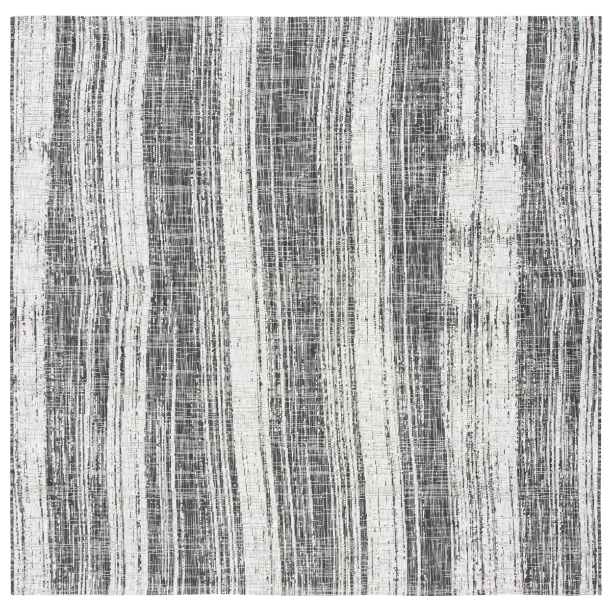 Black and Gray Synthetic Square Outdoor Rug 6'7"