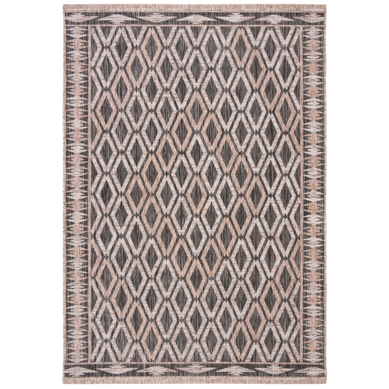 Black and Beige Geometric Indoor/Outdoor Area Rug, 2' x 3'7"