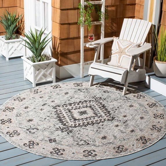 Safavieh Courtyard Davin Geometric Indoor/Outdoor Area Rug, Light Gray/Light Beige, 6'7" x 6'7" Round