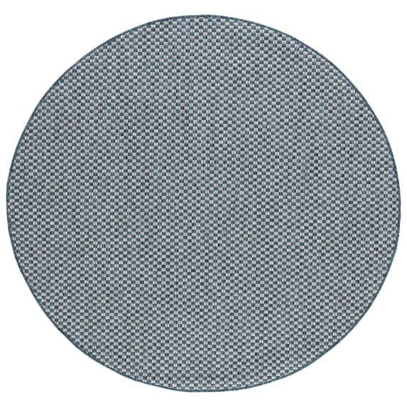 Safavieh Courtyard Blair Checkered Indoor/Outdoor Area Rug, Turquoise/Light Gray, 7'10" x 7'10" Round