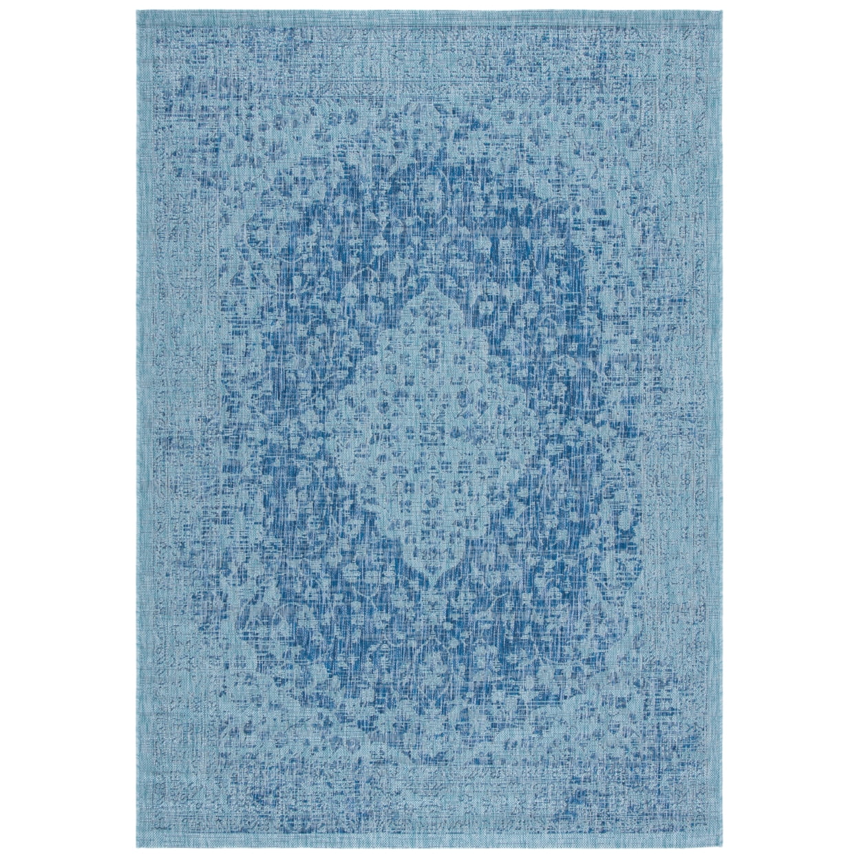 Navy and Aqua Courtyard Indoor/Outdoor Rectangular Rug
