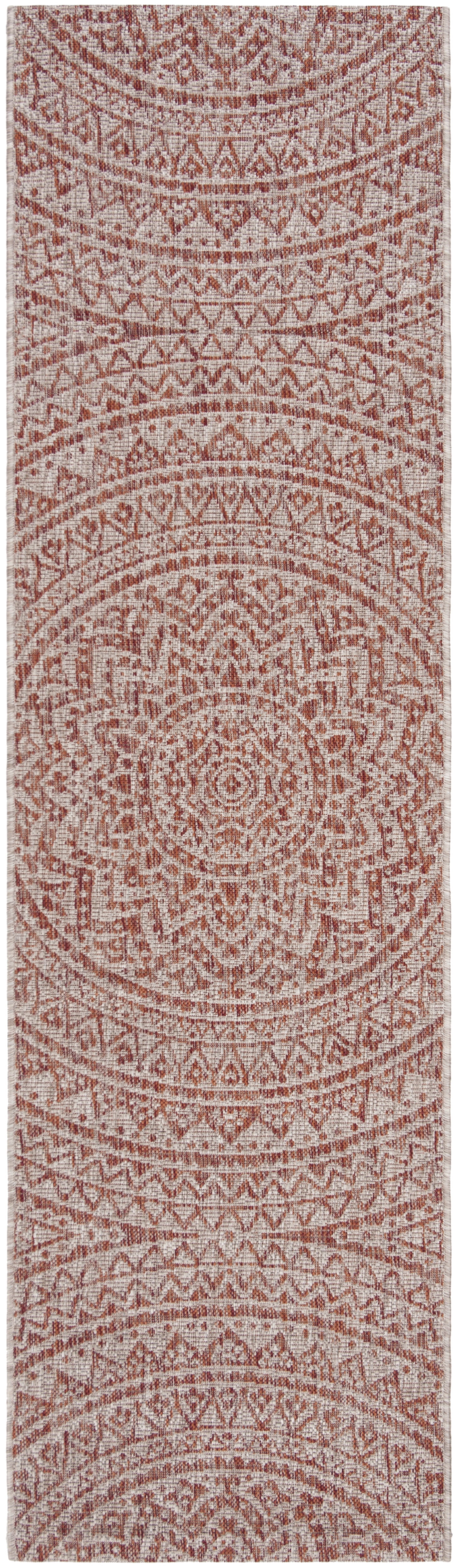 Light Beige and Terracotta Geometric Synthetic Runner Rug