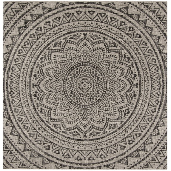 SAFAVIEH Outdoor CY8734-37612 Courtyard Light Grey / Black Rug