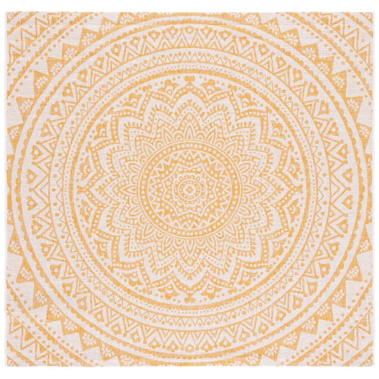 Ivory and Gold Square Synthetic Indoor/Outdoor Area Rug