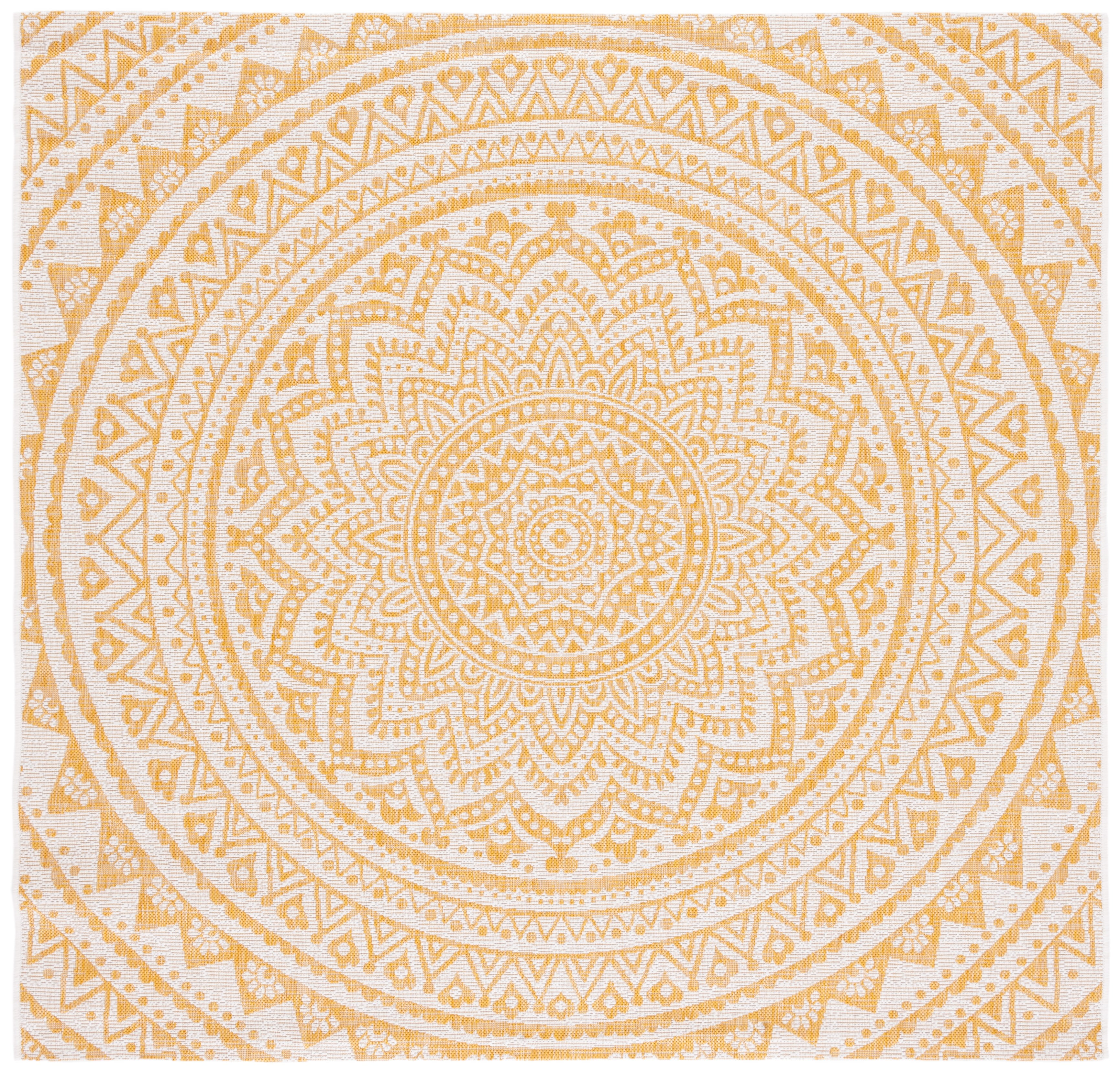 Ivory and Gold Square Synthetic Indoor/Outdoor Area Rug