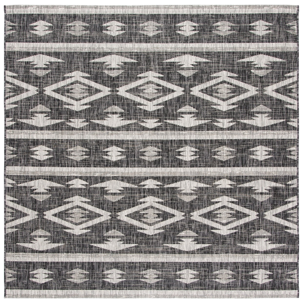 Elegant Black Synthetic 59" Square Non-Slip Outdoor Rug