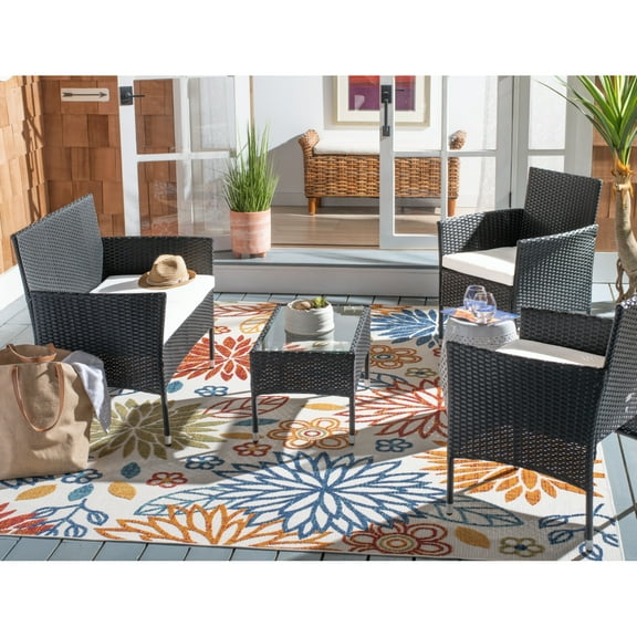 SAFAVIEH Outdoor Collection Abdul 4-Piece Patio Set Black/Beige