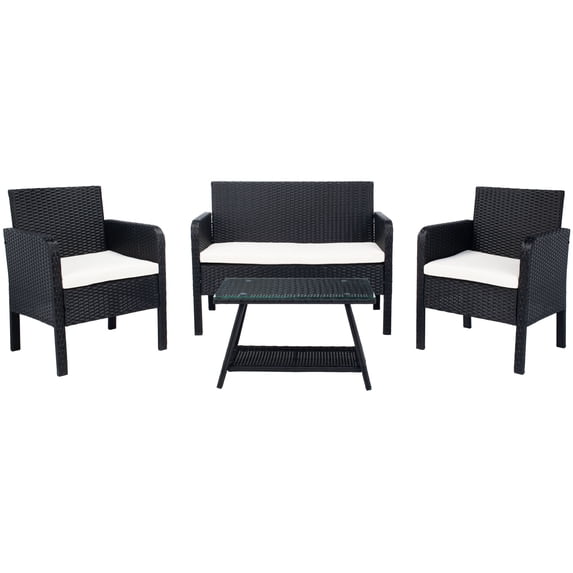 SAFAVIEH Outdoor Collection Aboka 4-Piece Patio Set Black/Beige