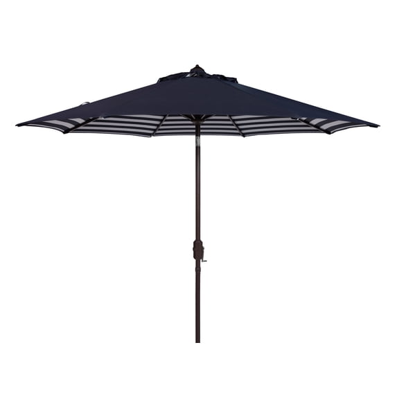 SAFAVIEH Outdoor Collection Athens Inside Out Striped 9-Foot Umbrella Navy/White