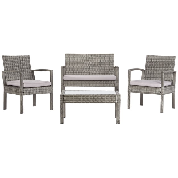 SAFAVIEH Outdoor Collection Bassey 4-Piece Patio Set Grey/Grey