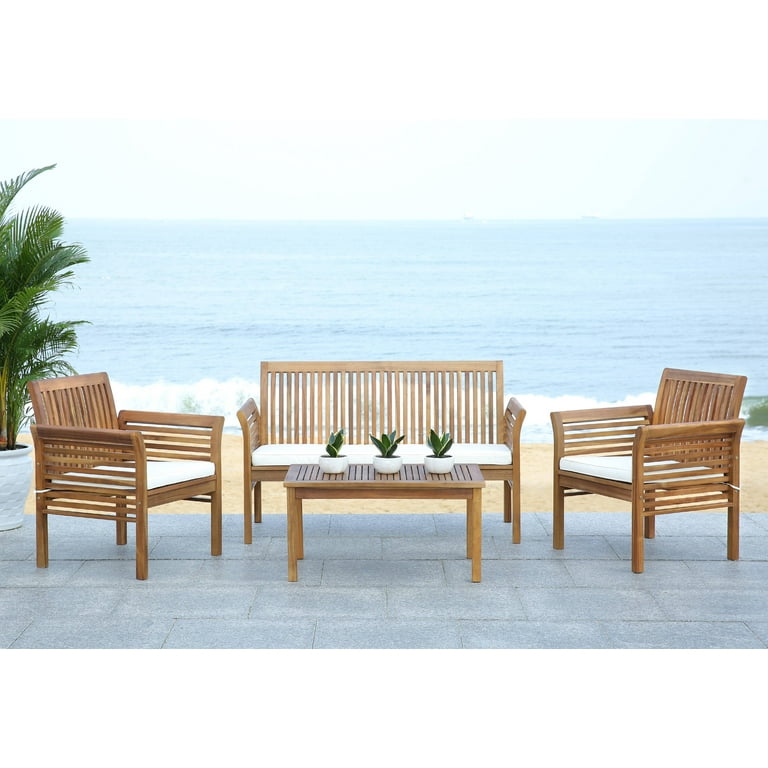 SAFAVIEH Outdoor Collection Carson 4 Piece Patio Set Natural Beige