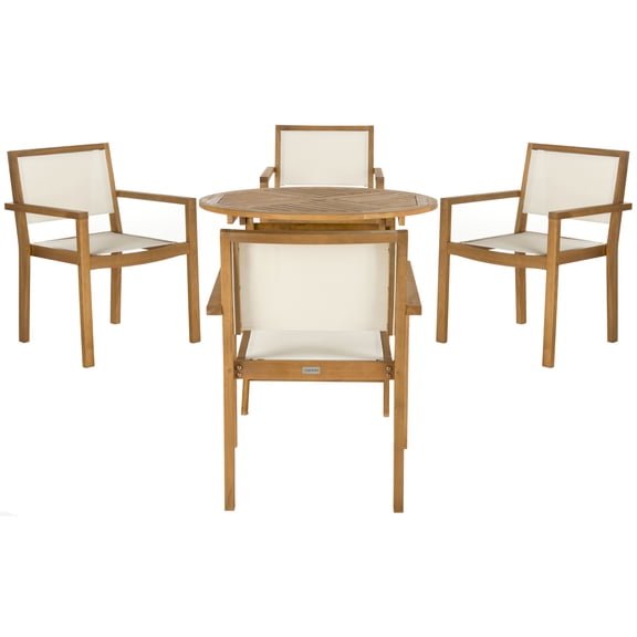 SAFAVIEH Outdoor Collection Chante Round Table 5-Piece Dining Set Natural