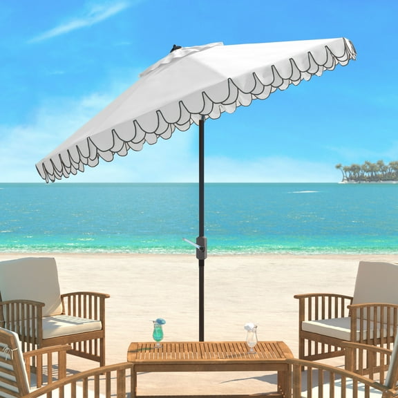 SAFAVIEH Outdoor Collection Elegant Valance 11-Foot Round Umbrella White/Black