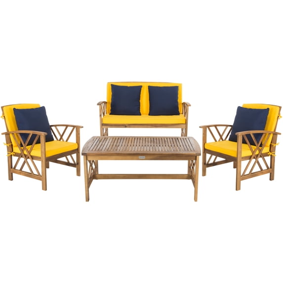 SAFAVIEH Outdoor Collection Fontana 4-Piece Patio Set Natural/Yellow