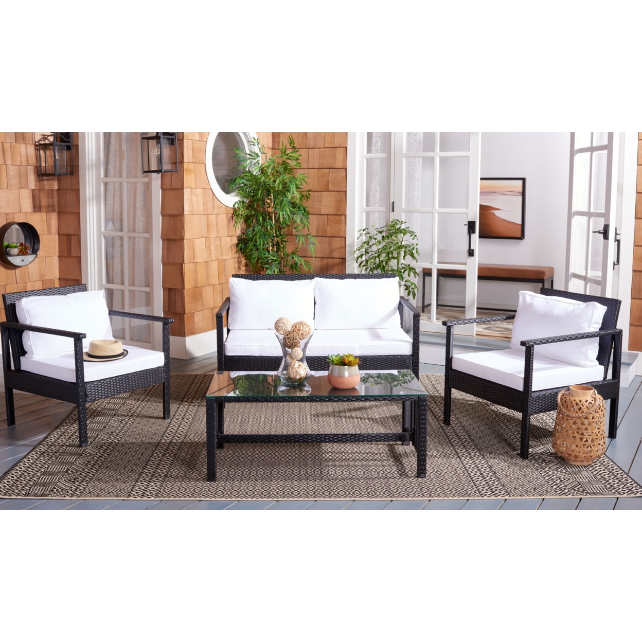 SAFAVIEH Pre Assembled Furniture, Outdoor Collection Garnen 4Piece