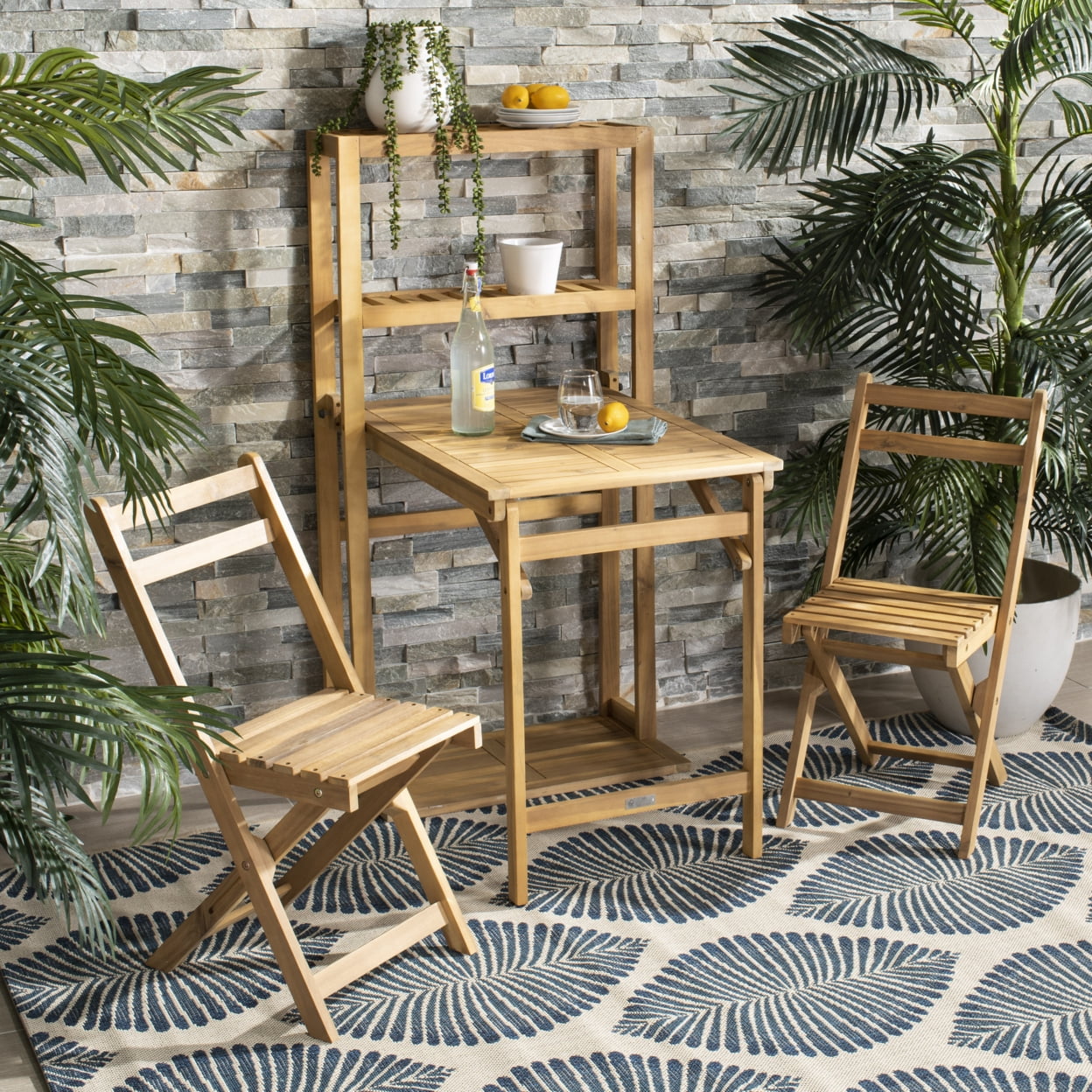 Natural Acacia Wood 2-Person Rectangular Balcony Dining Set