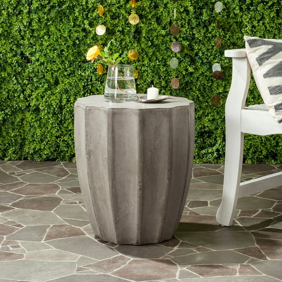 SAFAVIEH Outdoor Collection Jaslyn Concrete Accent Stool Dark Grey