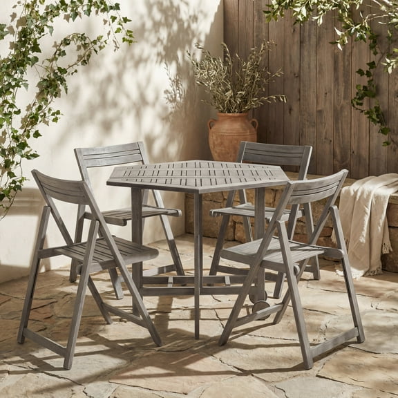 SAFAVIEH Outdoor Collection Kerman Table & 4 Chairs Grey Wash