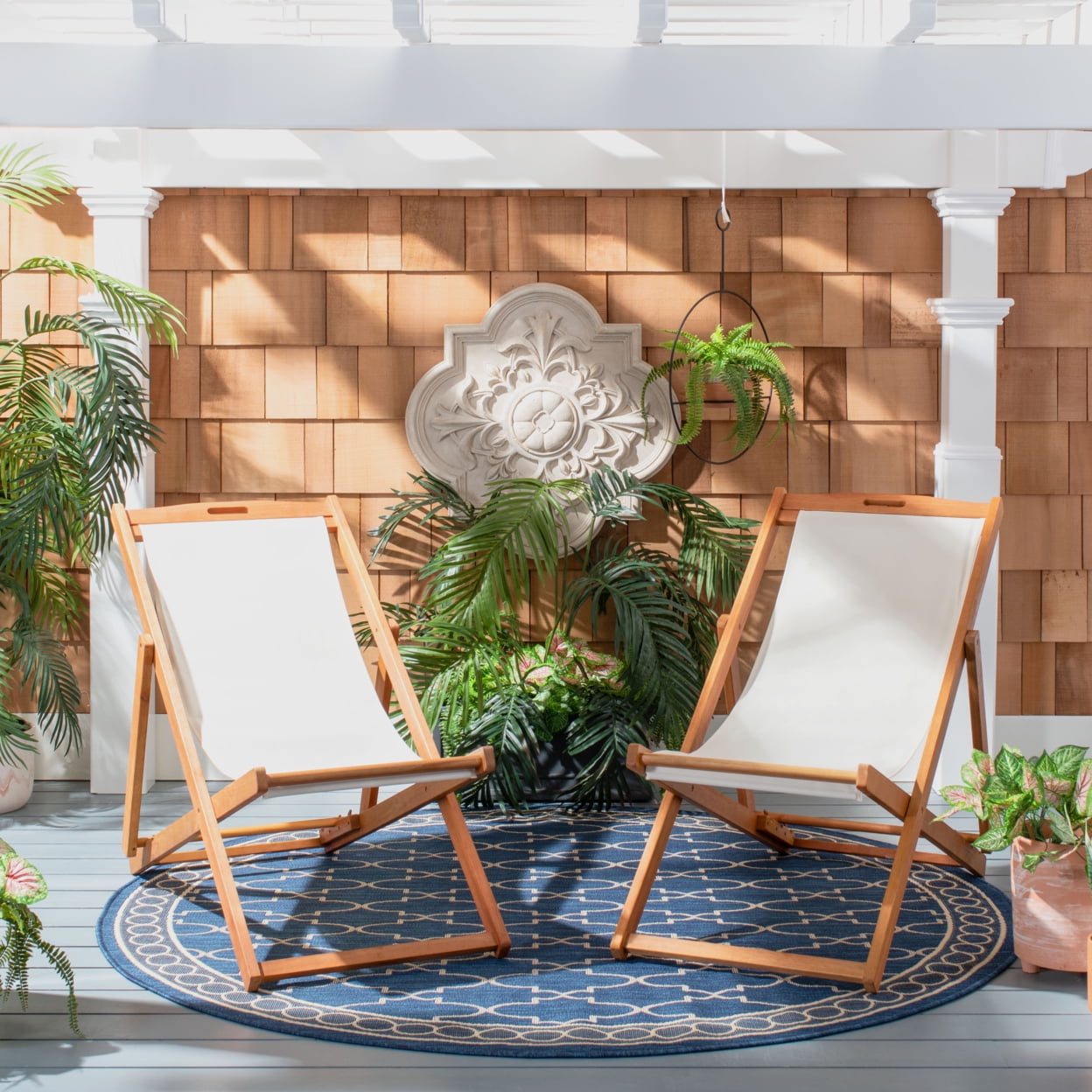 SAFAVIEH Outdoor Collection Loren Foldable Sling Chair Natural