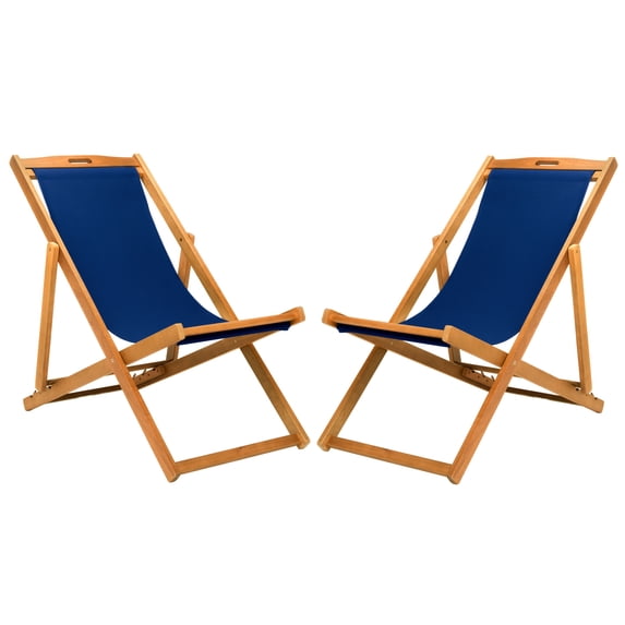 SAFAVIEH Outdoor Collection Loren Foldable Sling Chair Natural/Navy